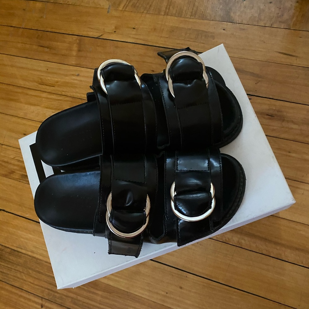 GANNI leather double buckle slides